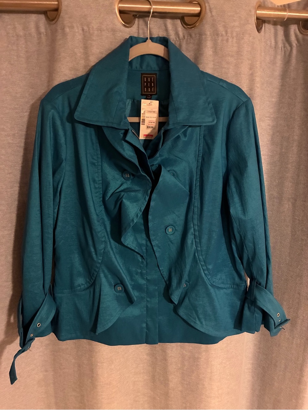 NWT Due Per Due Y2K Teal Ruffle Peplum Jacket Vintage